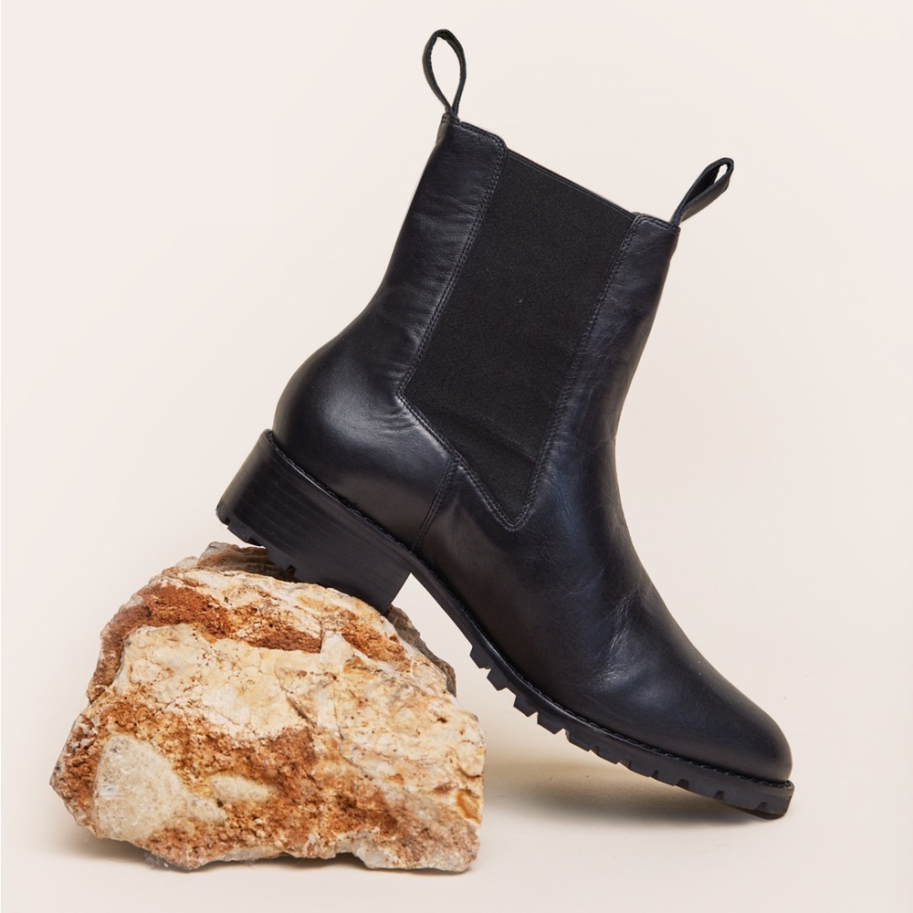 Able Black Leather Chelsea Ankle Booties